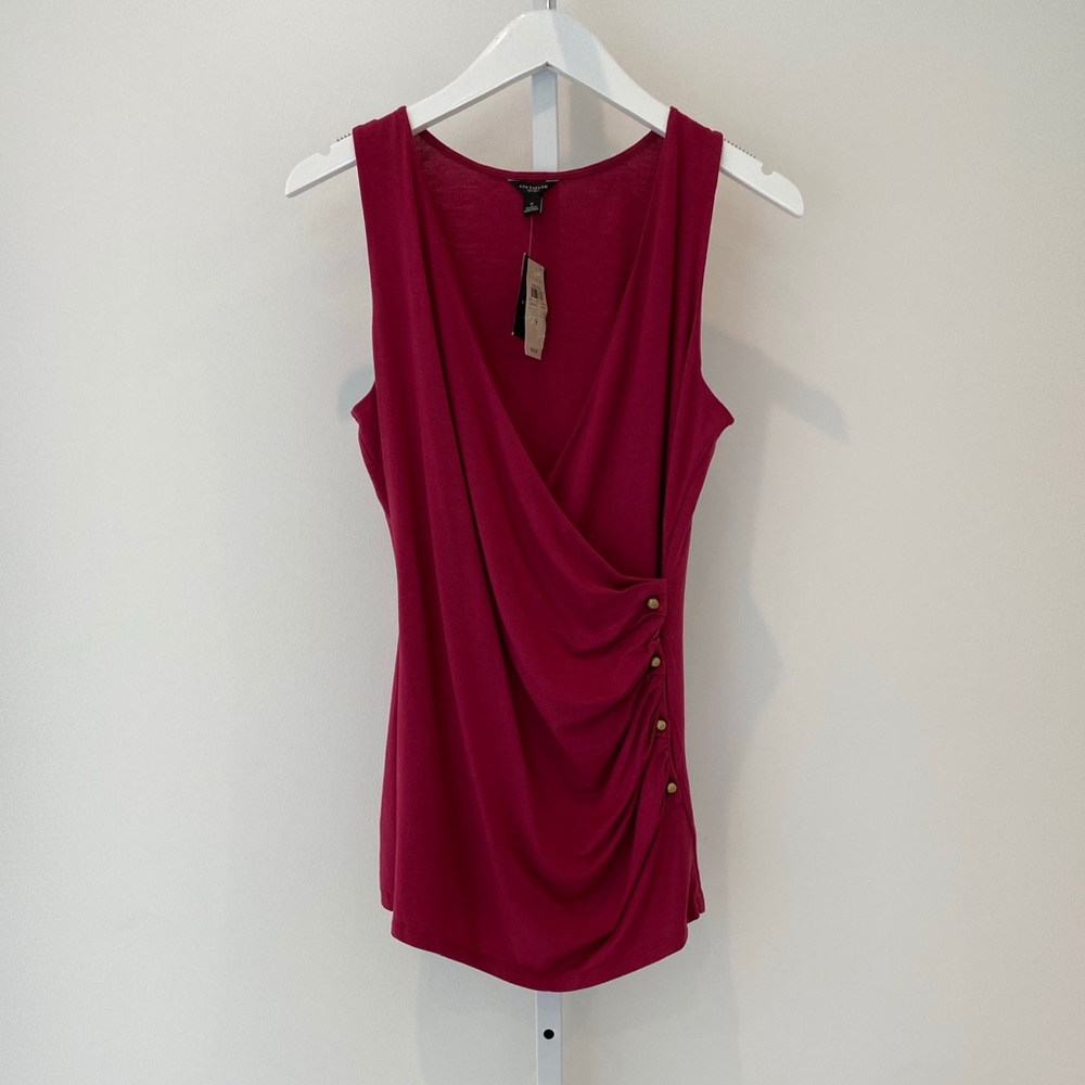 ANN TAYLOR RASPBERRY FAUX WRAP TOP SMALL NWTS!